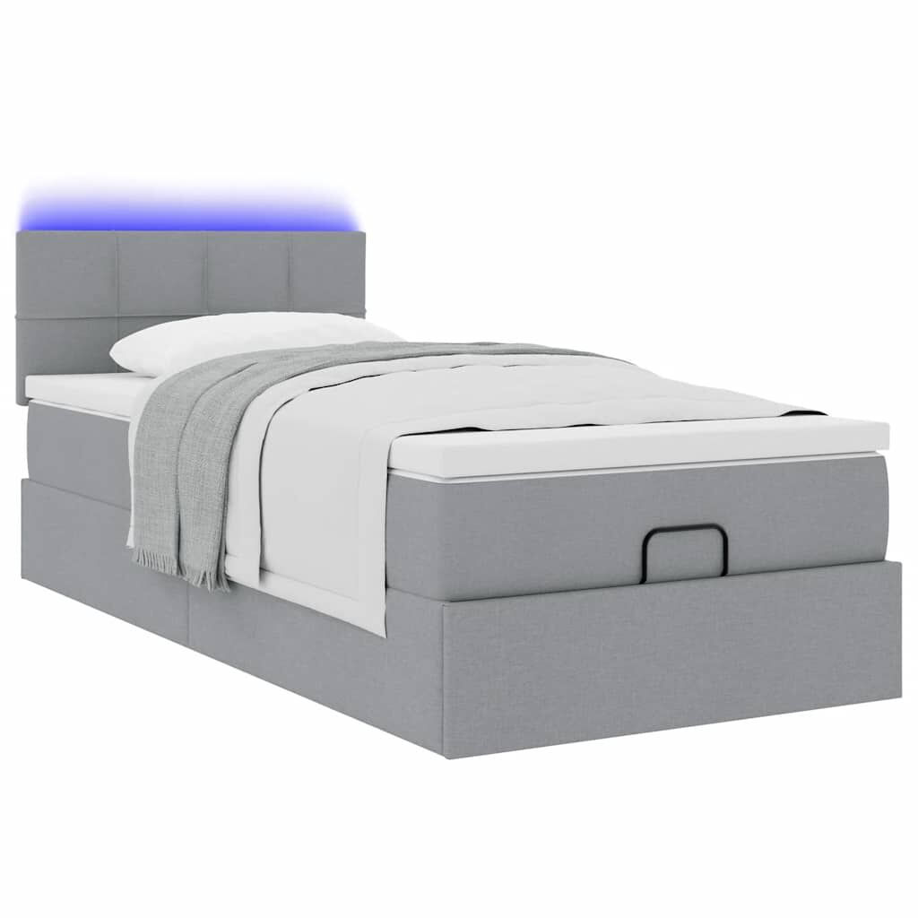 vidaXL Οθωμανικό κρεβάτι με στρώμα & LEDs Ανοιχτό γκρι 80x200cm ύφασμα