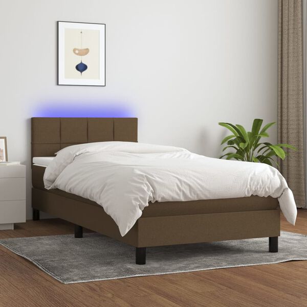 vidaXL &Kappa;&rho;&epsilon;&beta;ά&tau;&iota; Boxspring &mu;&epsilon; &Sigma;&tau;&rho;ώ&mu;&alpha; & LED &Sigma;&kappa;.&Kappa;&alpha;&phi;έ 90x200 &epsilon;&kappa;. &Upsilon;&phi;&alpha;&sigma;&mu;ά&tau;&iota;&nu;&omicron;