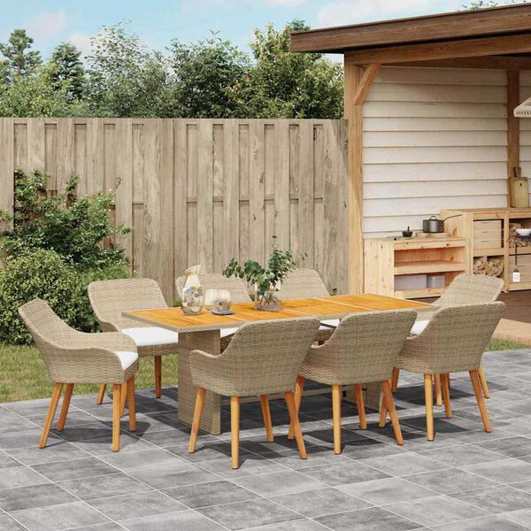 vidaXL Σέτ φαγητού για κήπο 9 pcs Μπεζ και καφέ συνθετικό ρατάν