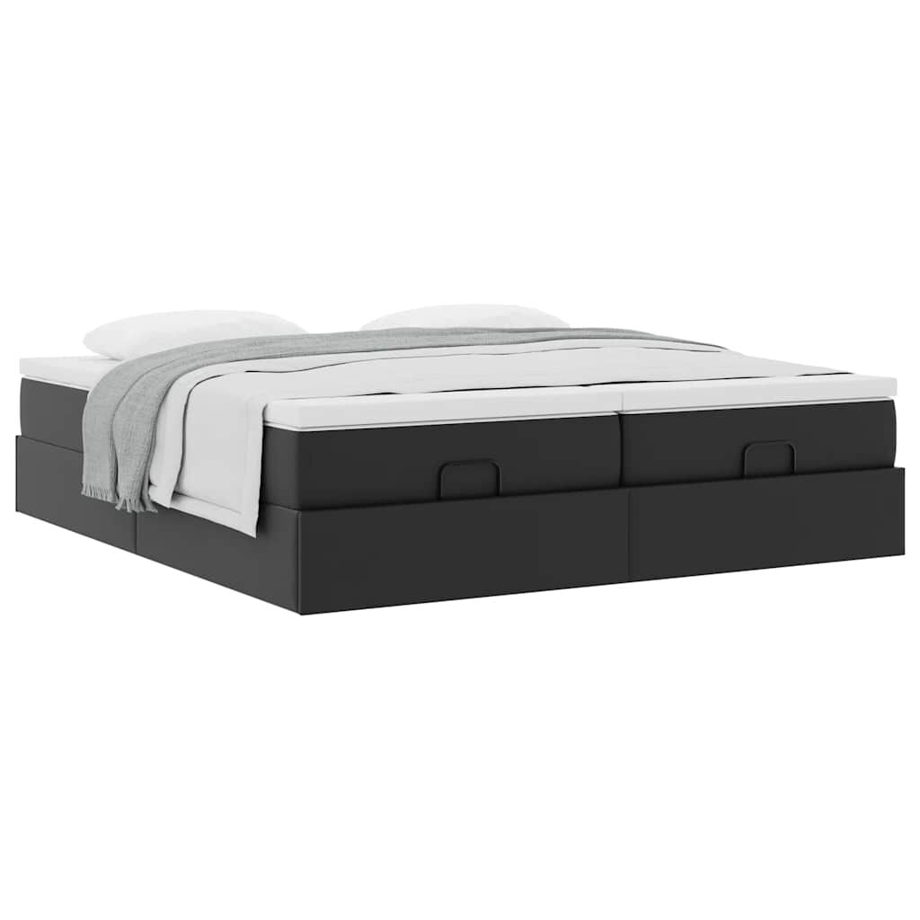 vidaXL Οθωμανικό κρεβάτι με στρώματα Μαύρο 160x200cm Συνθετικό δέρμα