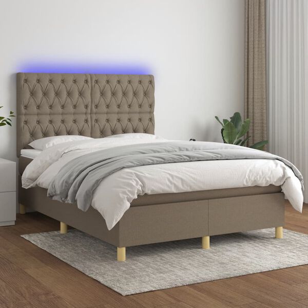 vidaXL &Kappa;&rho;&epsilon;&beta;ά&tau;&iota; Boxspring &mu;&epsilon; &Sigma;&tau;&rho;ώ&mu;&alpha; & LED Taupe 140x200 &epsilon;&kappa;. &Upsilon;&phi;&alpha;&sigma;&mu;ά&tau;&iota;&nu;&omicron;