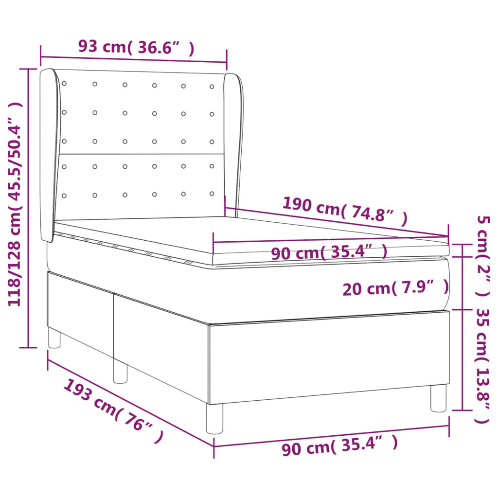 vidaXL Κρεβάτι Boxspring με Στρώμα Μαύρο 90x190 εκ. Βελούδινο