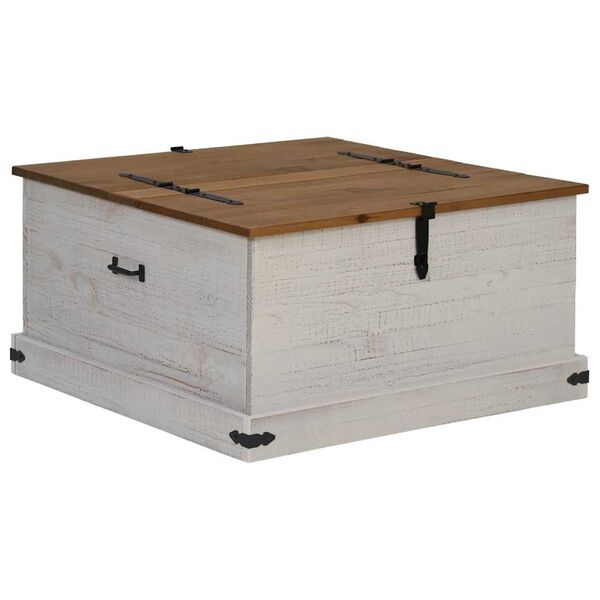vidaXL Σεντούκι αποθήκευσης HALDEN Λευκό 91x91x47 cm Στερεό ξύλο πεύκο