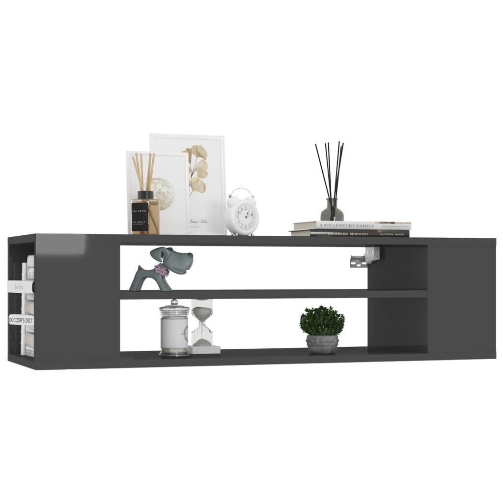 vidaXL Έπιπλο Τηλεόρασης Κρεμαστό Γυαλ. Γκρι 100x30x26,5εκ Επεξ. Ξύλο