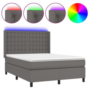 vidaXL Κρεβάτι Boxspring με Στρώμα & LED Γκρι 140x190 εκ. Συνθ. Δέρμα