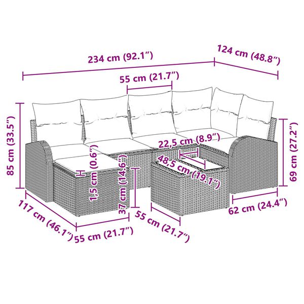 vidaXL Σετ Καναπέ Κήπου με μαξιλάρι 7 pcs Ανοιχτό γκρι Πολυ ράταν