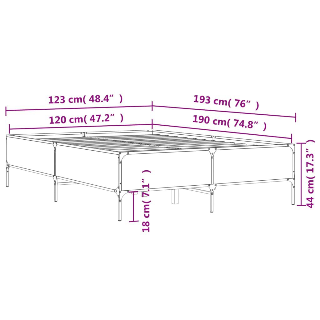 vidaXL Πλαίσιο Κρεβατιού Γκρι Sonoma 120 x 190εκ. Επεξ. Ξύλο & Μέταλλο