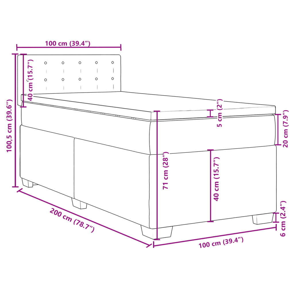 vidaXL Κρεβάτι Boxspring με Στρώμα Μαύρο 100x200 εκ. Βελούδινο