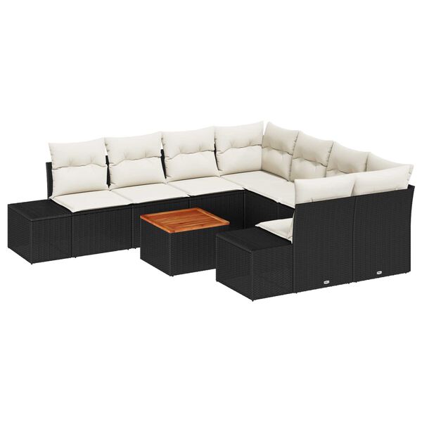 vidaXL Σετ Καναπέ Κήπου με μαξιλάρι 9 pcs Μαύρο Πολυ ράταν