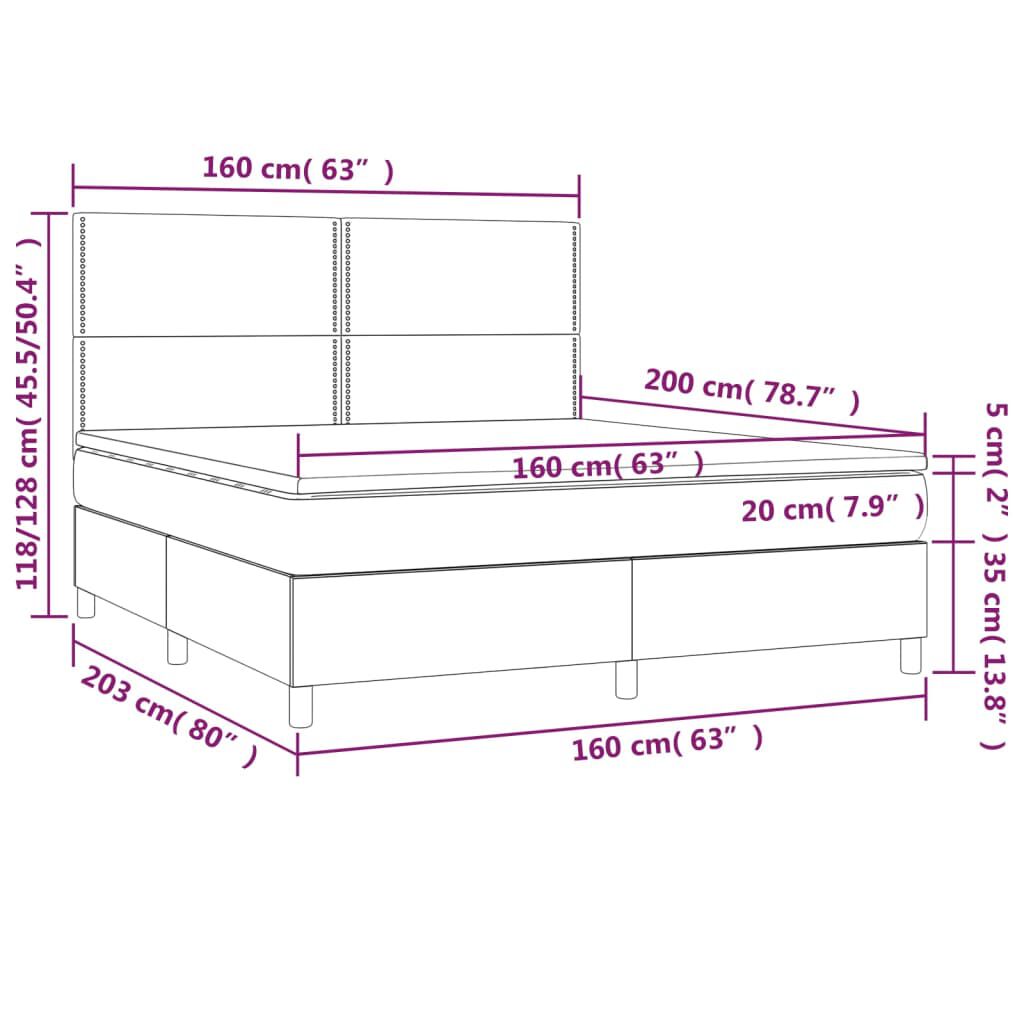 vidaXL Κρεβάτι Boxspring με Στρώμα Ροζ 160x200 εκ. Βελούδινο