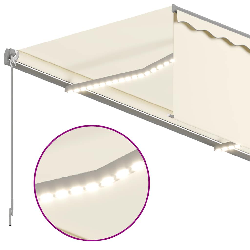vidaXL Τέντα Συρόμενη Χειροκίνητη με Σκίαστρο & LED Κρεμ 4,5 x 3 μ.