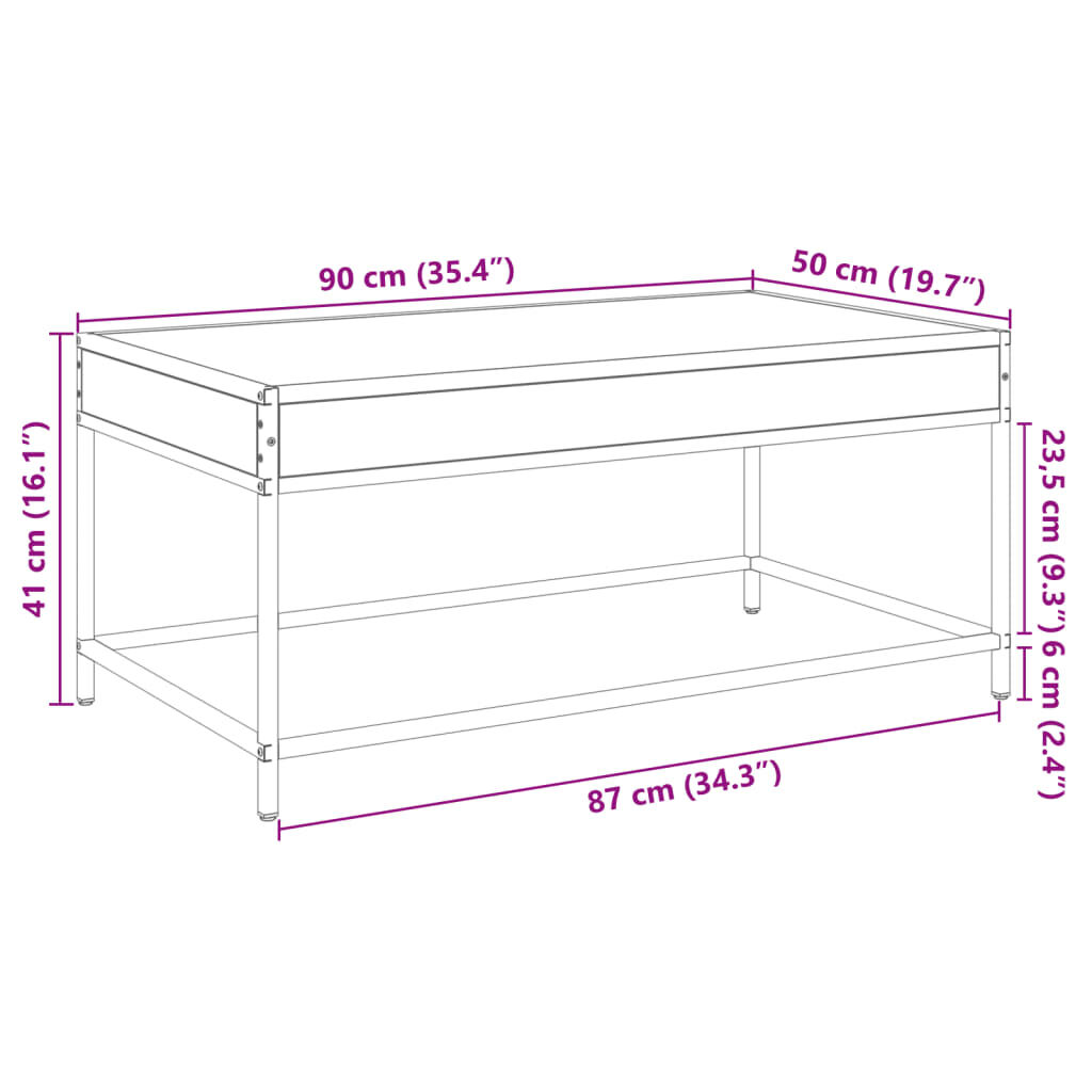 vidaXL Τραπεζάκι Σαλονιού Άπειρο Φως LED Sonoma Δρυς 90x50x41 εκ.