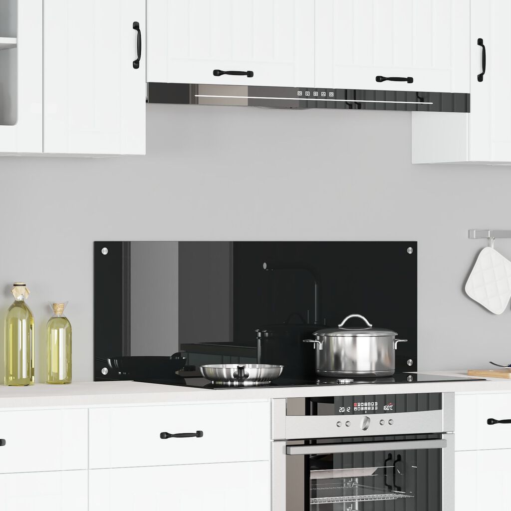 vidaXL Πλαίσιο Κουζίνας Μαύρο 110x40x0,6 εκ Γυαλί Υψηλής Αντοχής