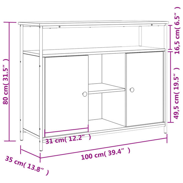vidaXL Συρταριέρα Καφέ Δρυς 100x35x80 εκ. από Επεξεργασμένο Ξύλο