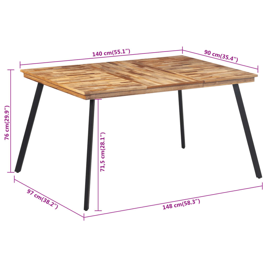vidaXL Τραπεζαρία 148 x 97 x 76 εκ. από Μασίφ Ξύλο Teak