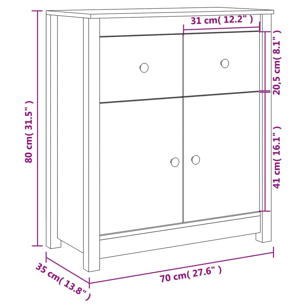 vidaXL Συρταριέρα Λευκή 70 x 35 x 80 εκ. από Μασίφ Ξύλο Πεύκου
