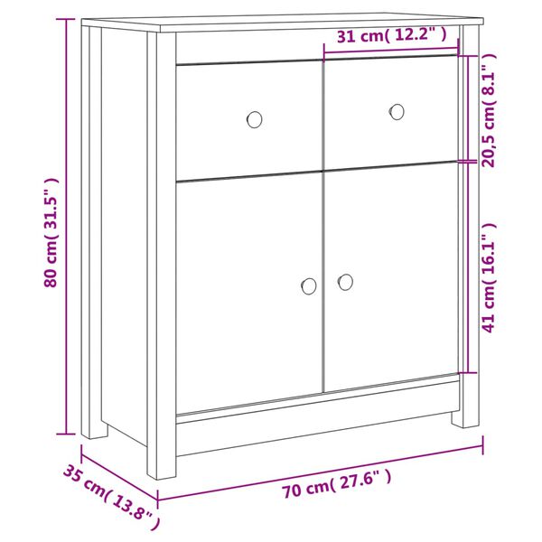 vidaXL Συρταριέρα Λευκή 70 x 35 x 80 εκ. από Μασίφ Ξύλο Πεύκου