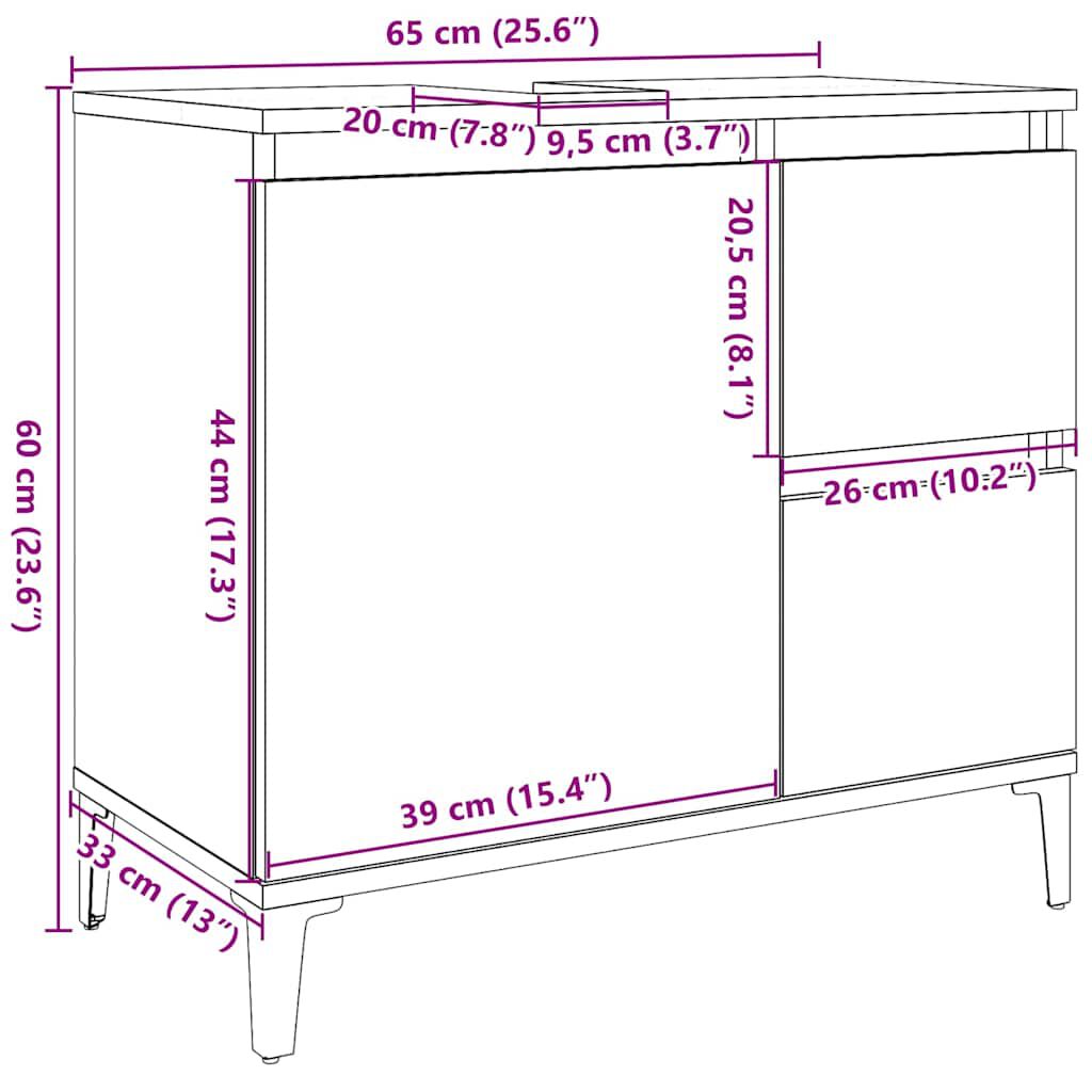 vidaXL Ντουλάπι Μπάνιου Γκρι Sonoma 65x33x60 εκ. Επεξεργασμένο Ξύλο