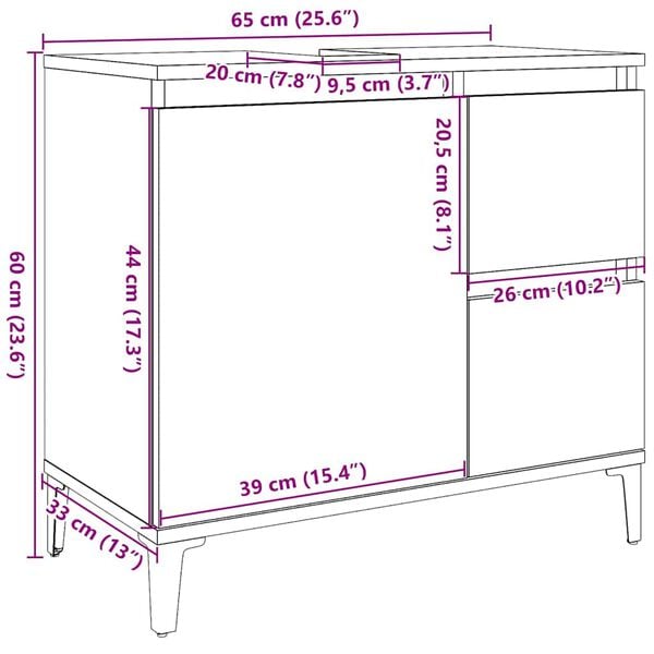 vidaXL Ντουλάπι Μπάνιου Γκρι Sonoma 65x33x60 εκ. Επεξεργασμένο Ξύλο