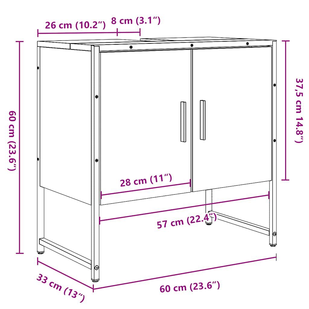 vidaXL Ντουλάπι νιπτήρα μπάνιου Δρυς τεχνίτης 80x33x60 cm