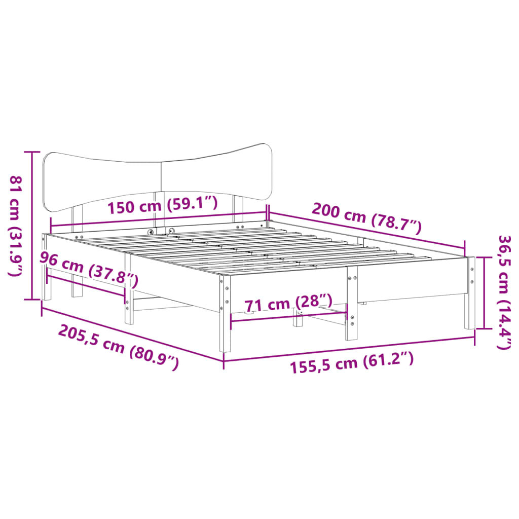 vidaXL Σκελετός Κρεβ. Χωρίς Στρώμα Λευκό 150x200 εκ Μασίφ Πεύκο