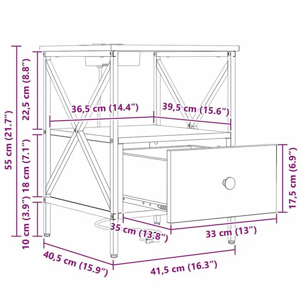 vidaXL Κομοδίνο με συρτάρι 2 pcs Sonoma Δρυς 41.5 x 40.5 x 55 εκ.