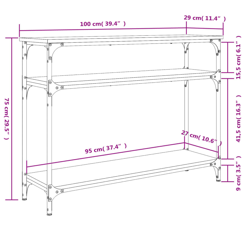 vidaXL Τραπέζι Κονσόλα Καπνιστή Δρυς 100x29x75 εκ. Επεξεργ. Ξύλο