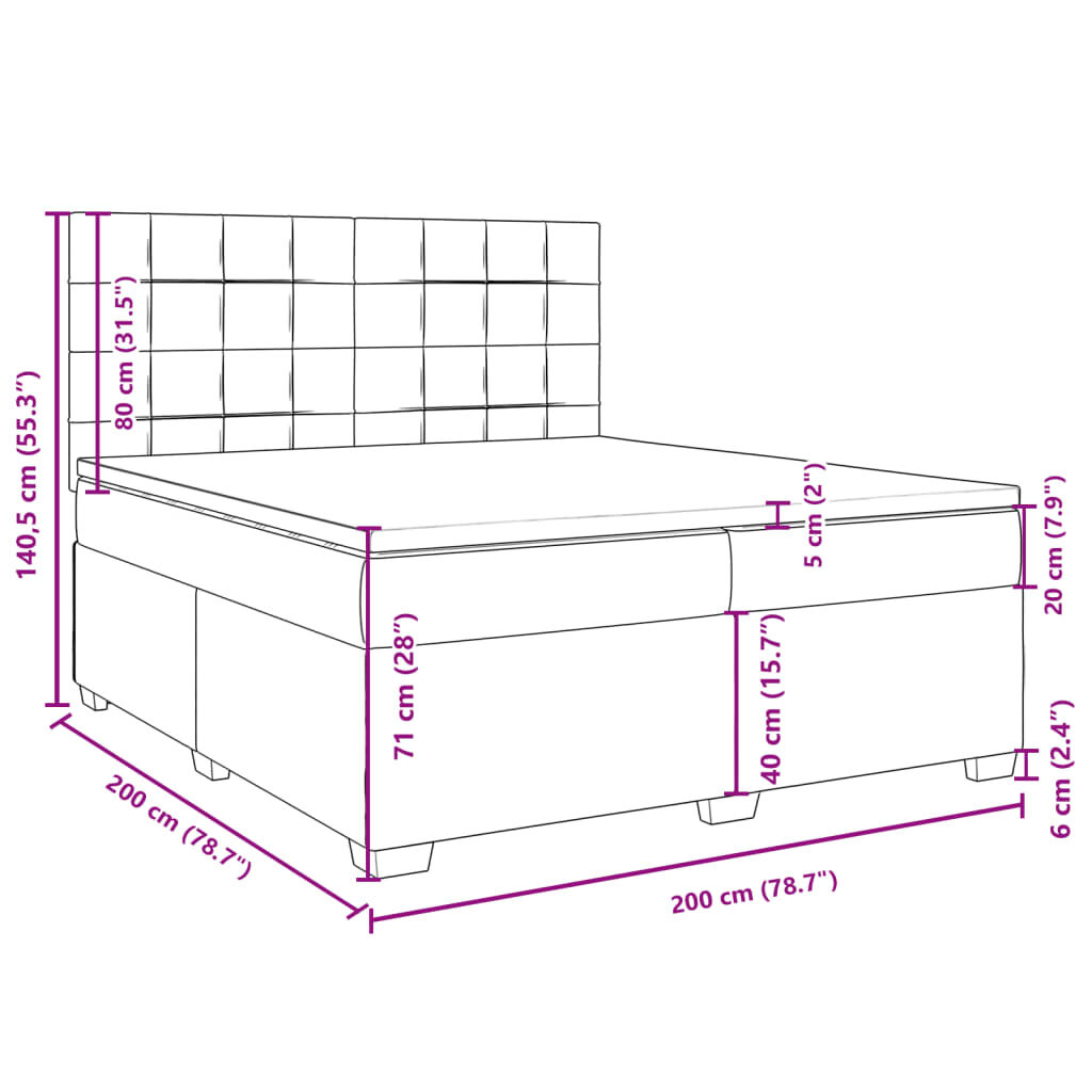 vidaXL Κρεβάτι Boxspring με Στρώμα Μαύρο 200x200 εκ. Βελούδινο
