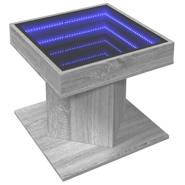 vidaXL Τραπεζάκι Σαλονιού με LED Γκρι 50x50x45 εκ. Επεξεργασμένο Ξύλο