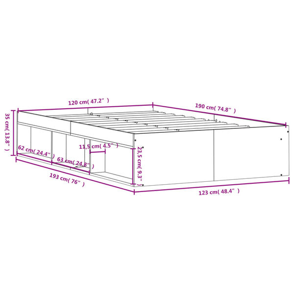 vidaXL Πλαίσιο Κρεβατιού Γκρι Sonoma 120x190 εκ. Small Double