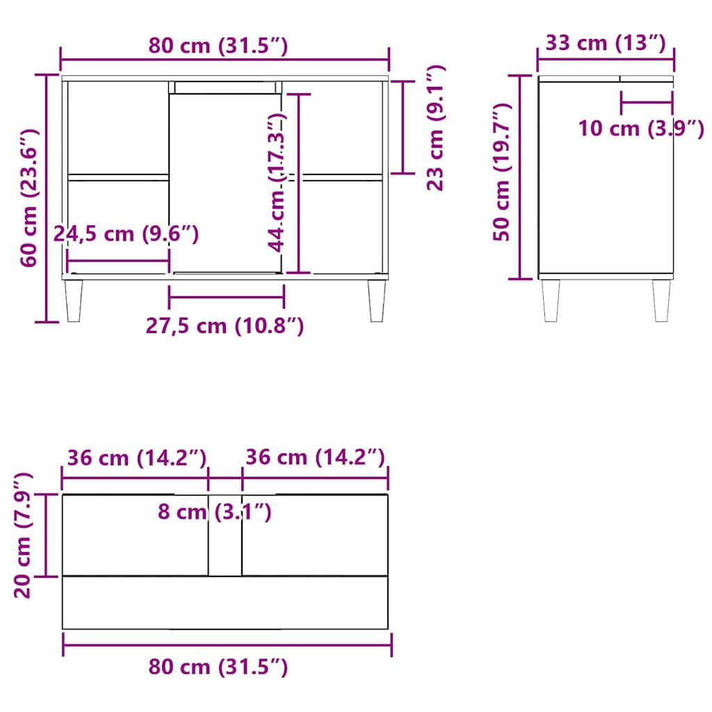 vidaXL Ντουλάπι Νιπτήρα Μαύρο Δρυς 80x33x60 εκ. από Τεχνητό Ξύλο