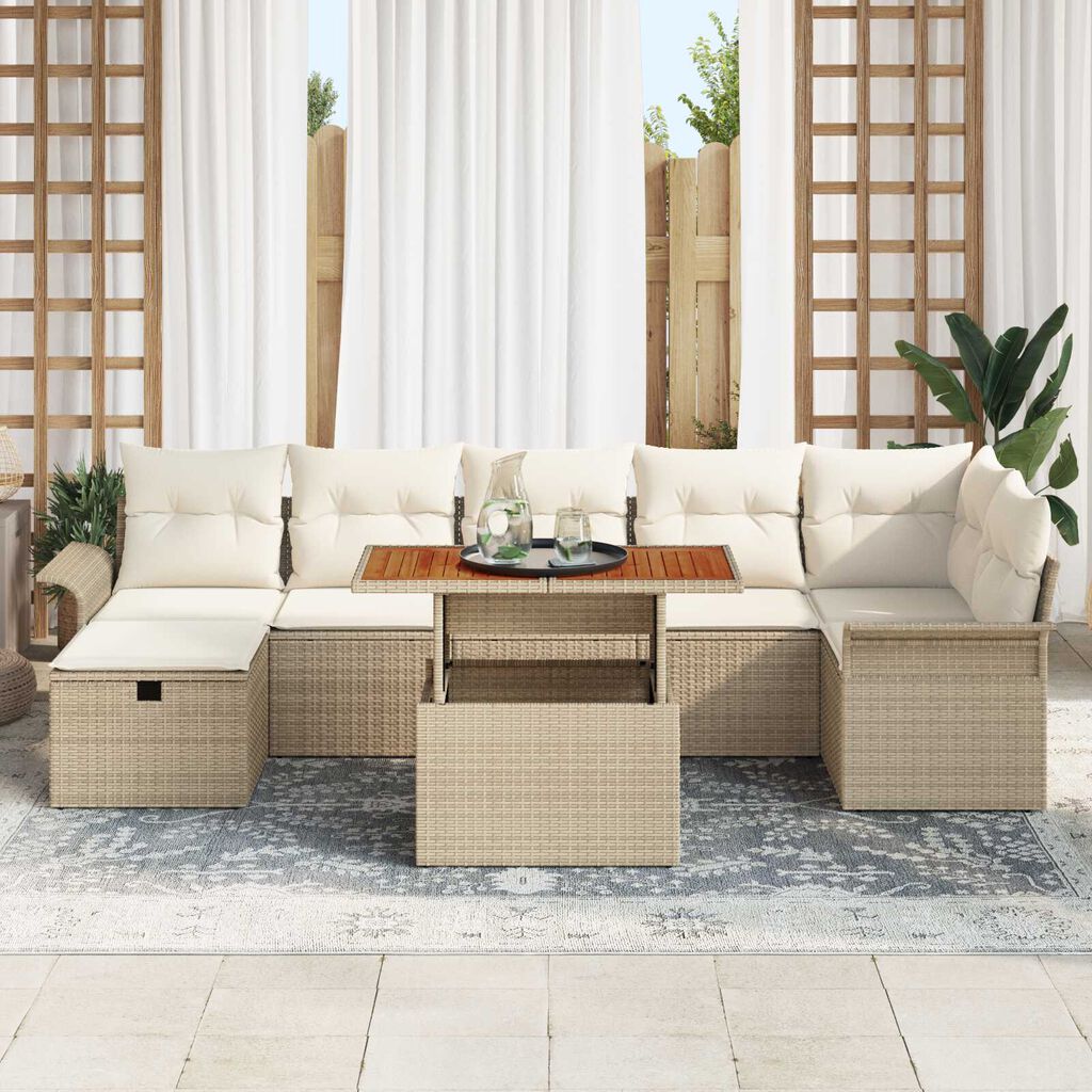vidaXL Σετ Καναπέ Κήπου 8 pcs Μπεζ συνθετικό ρατάν