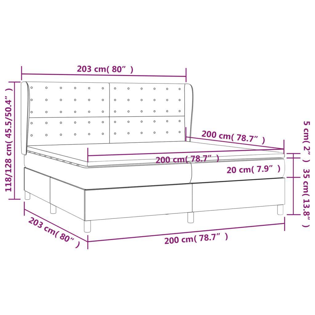 vidaXL Κρεβάτι Boxspring με Στρώμα Μαύρο 200x200 εκ. Βελούδινο