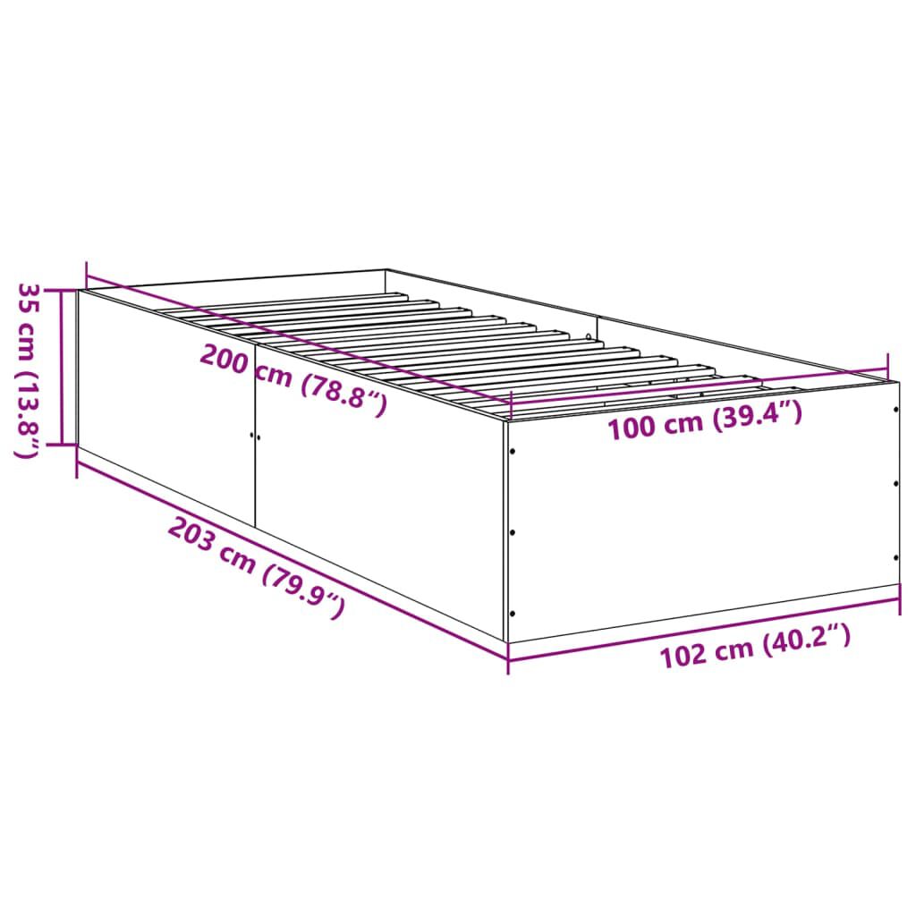 vidaXL Πλαίσιο Κρεβατιού Καφέ Δρυς 100x200 εκ. Επεξεργασμένο Ξύλο