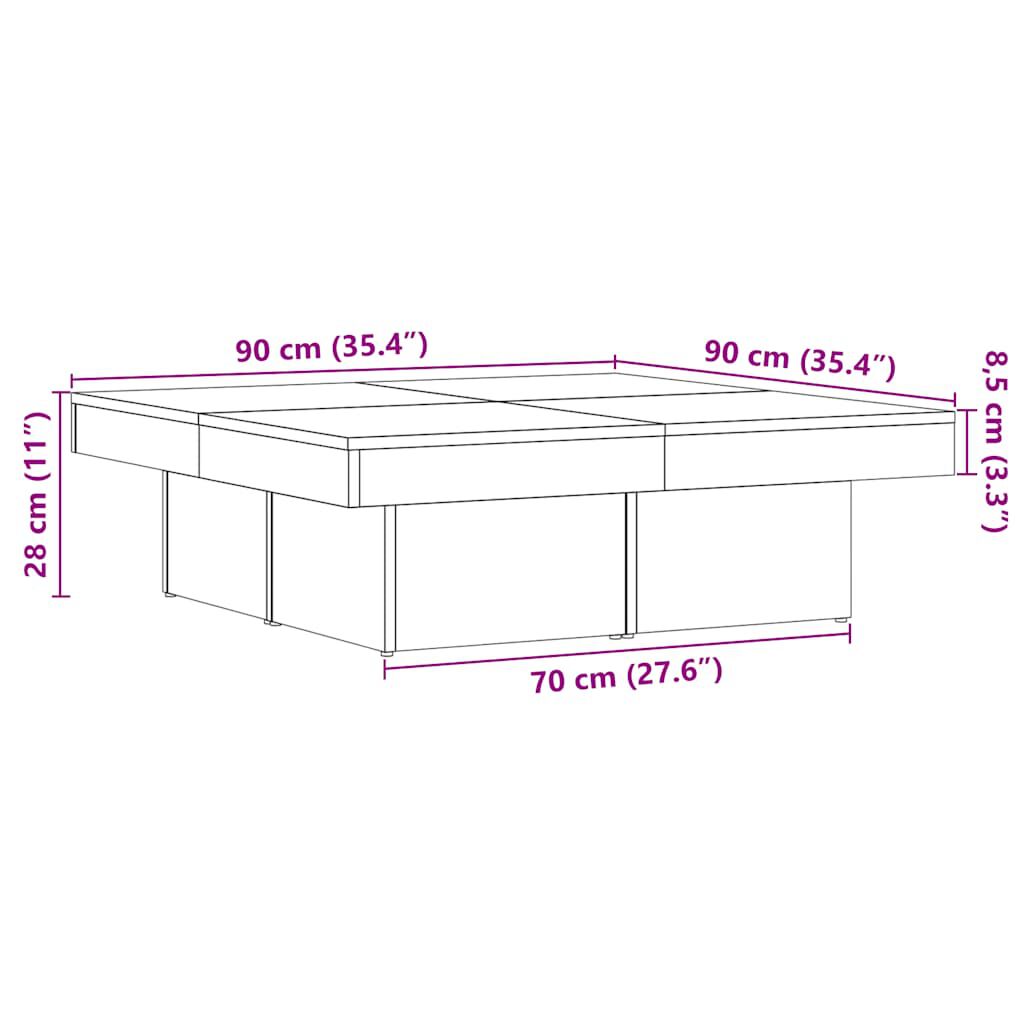vidaXL Τραπεζάκι Σαλονιού Παλιό Ξύλο 90 x 90 x 28εκ Επεξεργασμένο Ξύλο