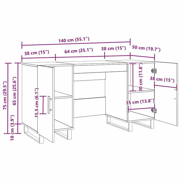 vidaXL Γραφείο artisan δρυς 140 x 50 x 75 εκ. Επεξεργασμένο ξύλο