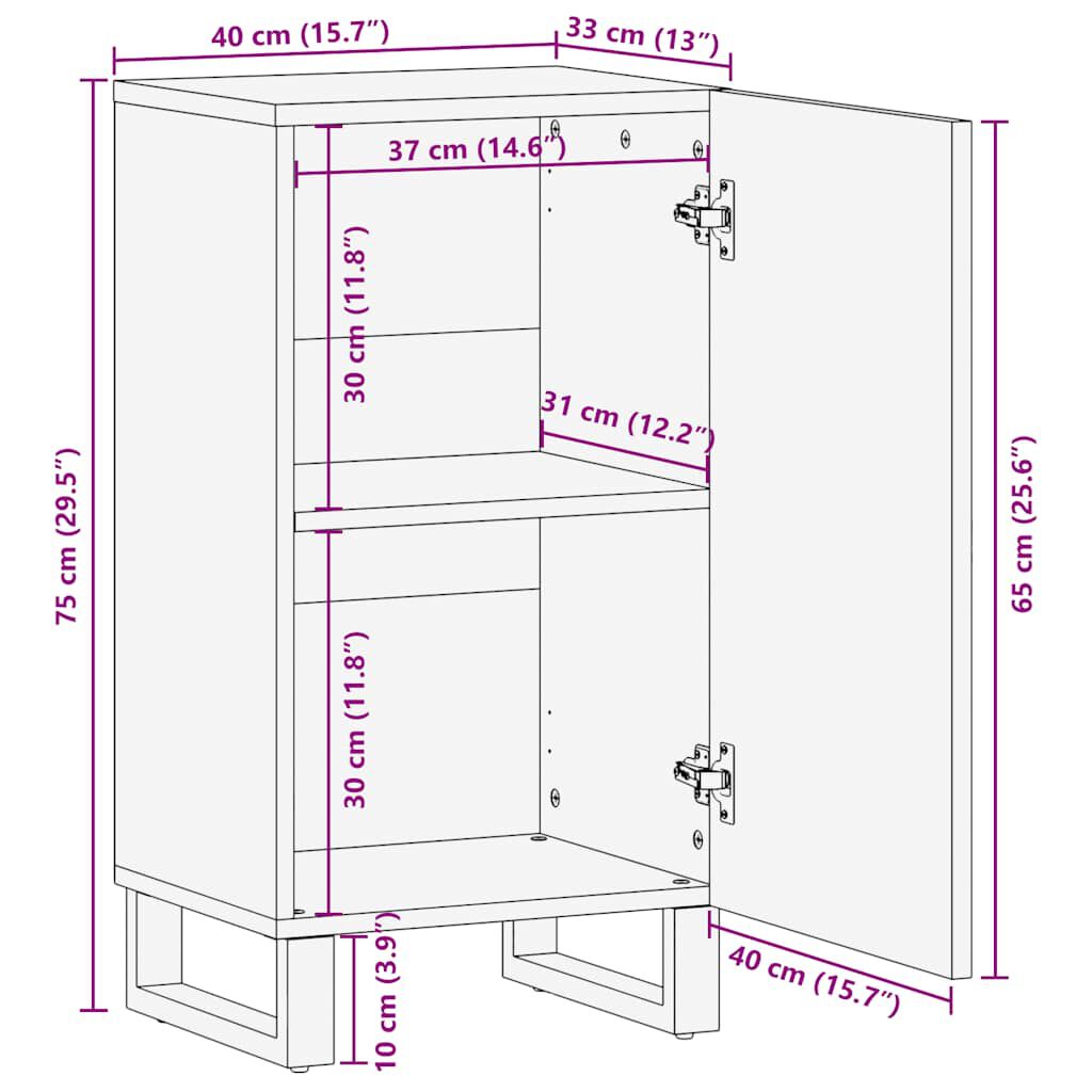 vidaXL Σκευοθήκη μαύρο 40x33x75 cm μασίφ ξύλο Μάνγκο
