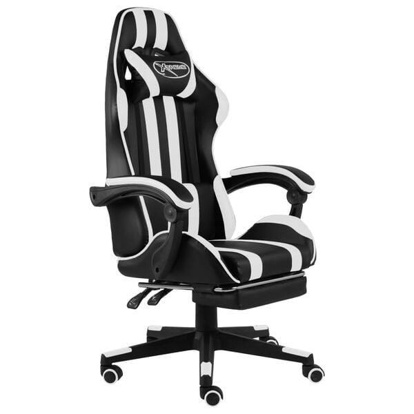 vidaXL Καρέκλα Racing με Υποπόδιο Μαύρο/Λευκό από Συνθετικό Δέρμα