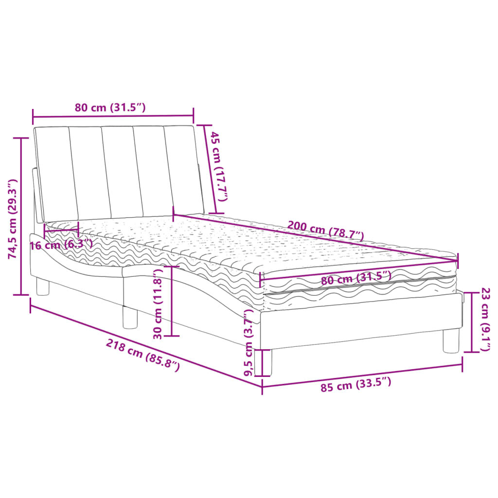 vidaXL Κρεβάτι με Στρώμα Μπλε 80 x 200 εκ. Βελούδινος