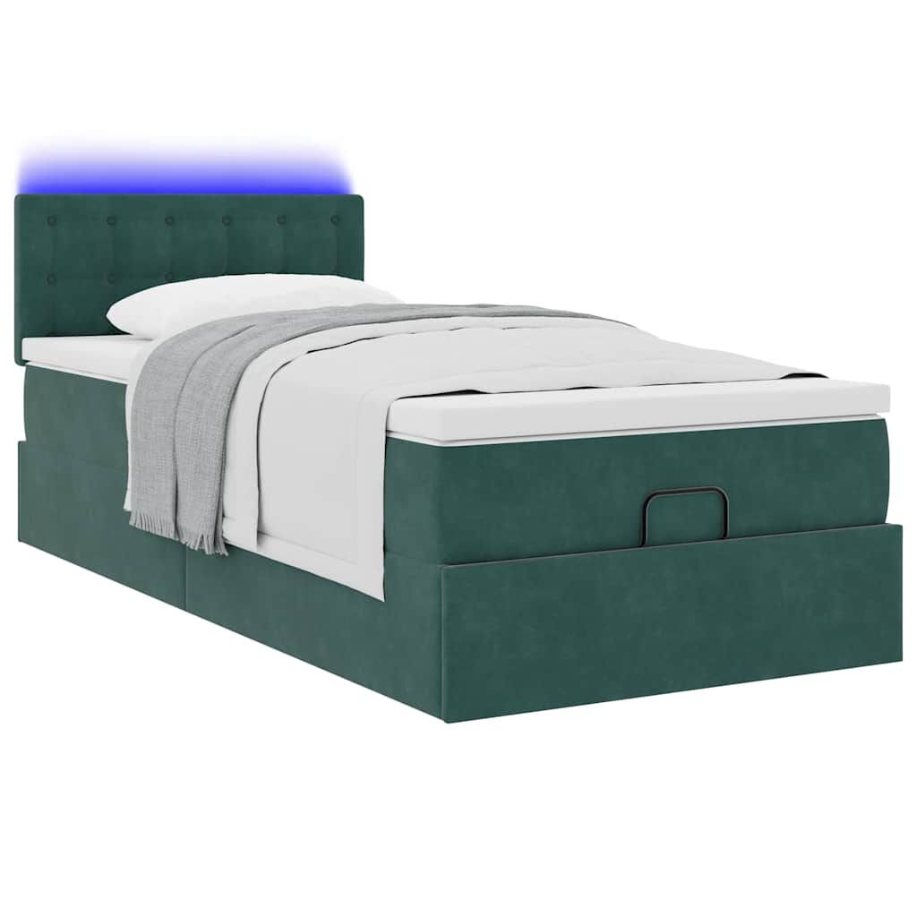 vidaXL Οθωμανικό κρεβάτι με στρώμα & LEDs Dark Green 80x200cm Velvet