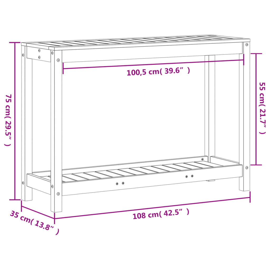 vidaXL Τραπέζι Κηπουρικής με Ράφι 108 x 35 x 75 εκ. Μασίφ Ξύλο Πεύκου