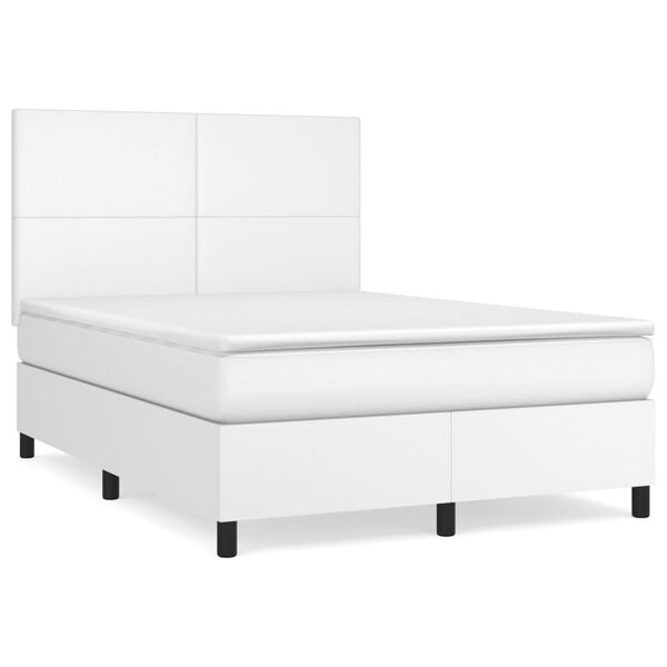 vidaXL Κρεβάτι Boxspring με Στρώμα Λευκό 140x200εκ.από Συνθετικό Δέρμα