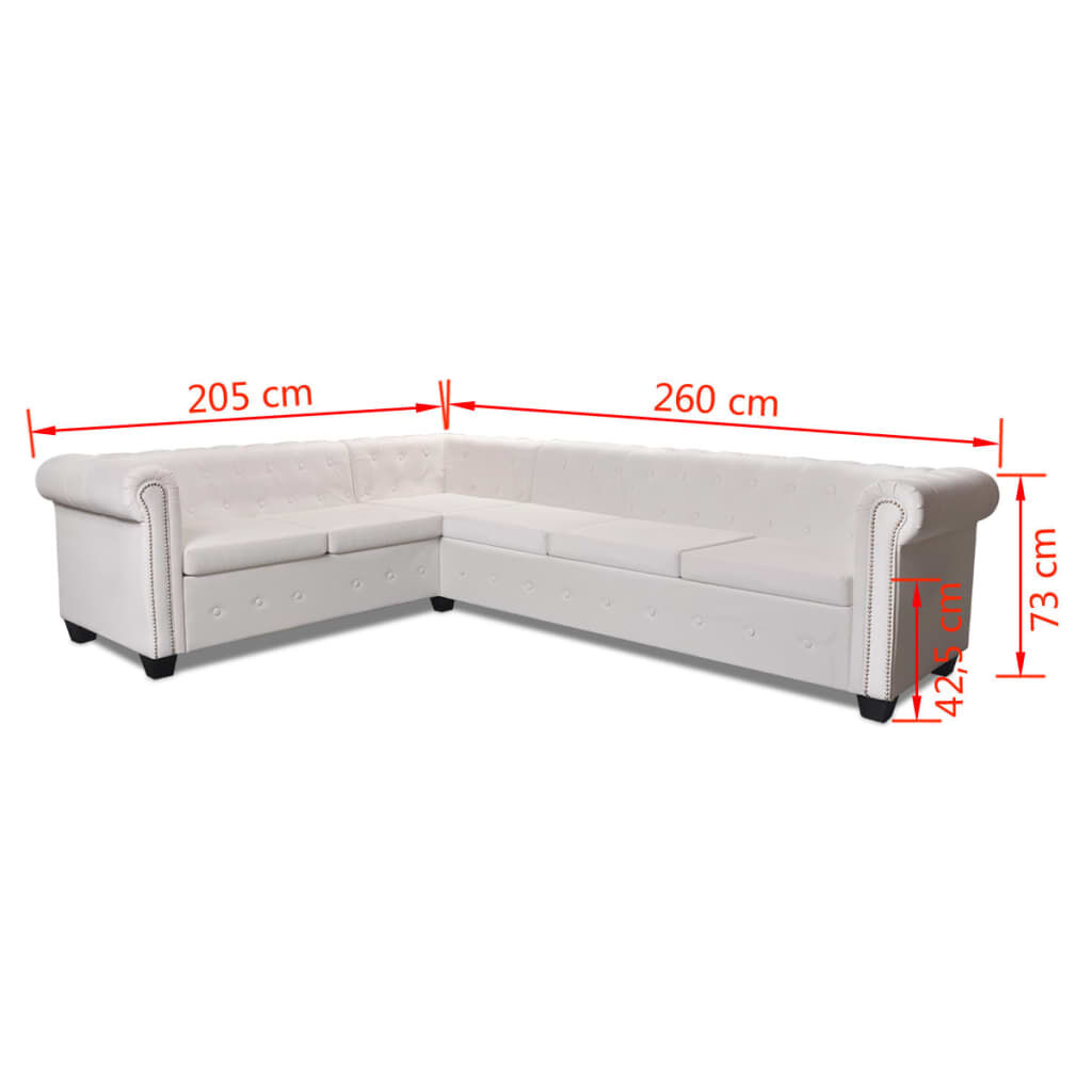 vidaXL Καναπές Γωνιακός Εξαθέσιος Chesterfield Λευκός Συνθετικό Δέρμα