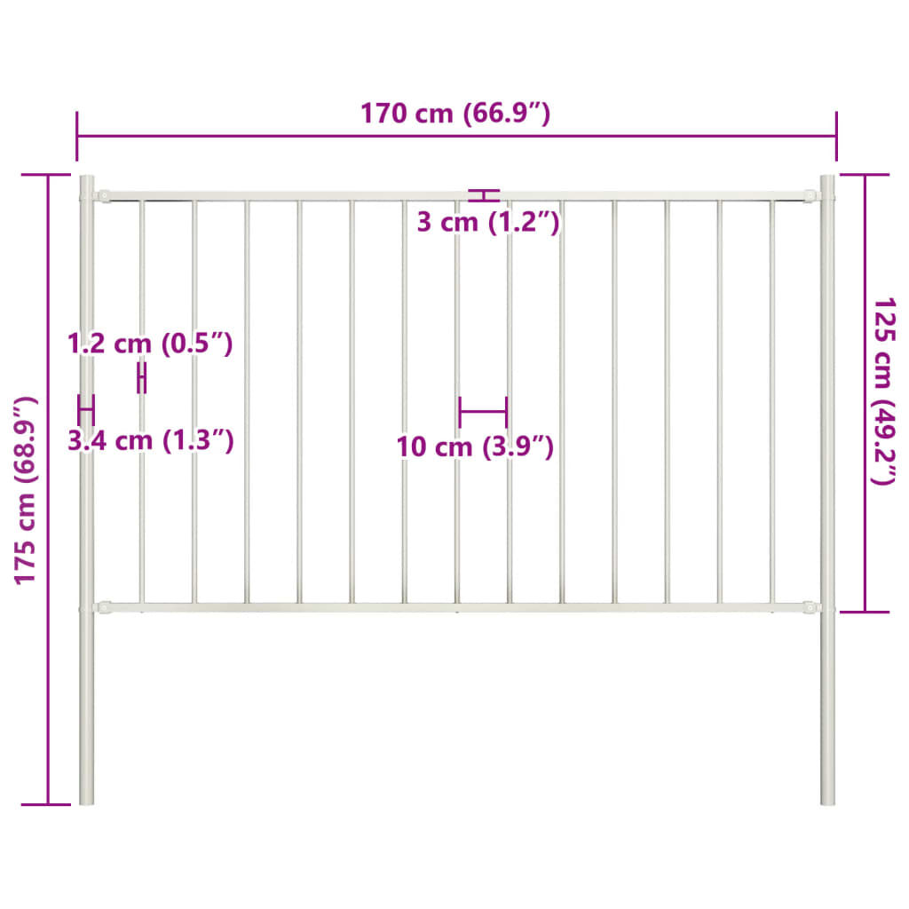 vidaXL Πάνελ Περίφραξης Λευκό 1,7x1,25 μ. Ατσάλι Ηλεκτρ. Βαφή + Στύλοι