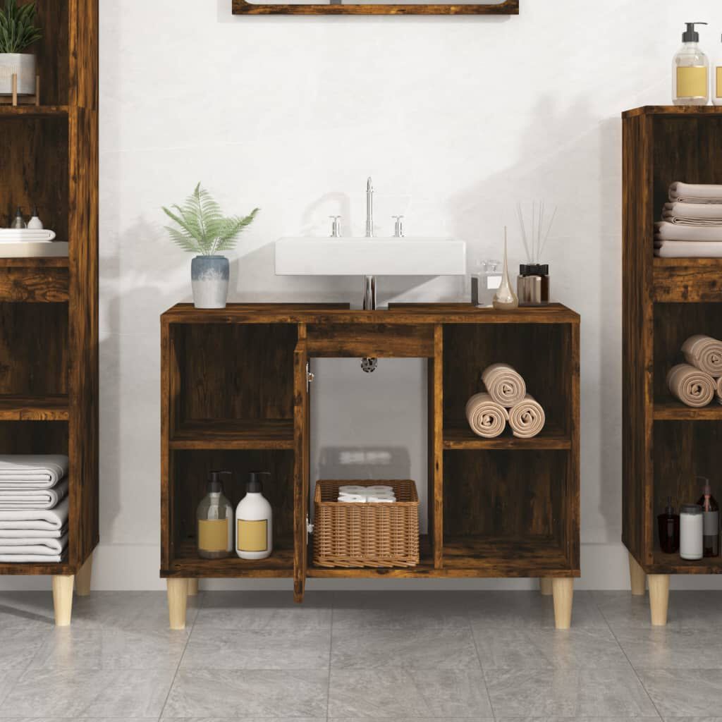 vidaXL Ντουλάπι Νιπτήρα Καπνιστή Δρυς 80x33x60 εκ. Επεξεργ. Ξύλο