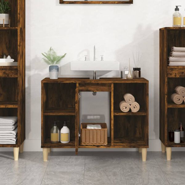 vidaXL Ντουλάπι Νιπτήρα Καπνιστή Δρυς 80x33x60 εκ. Επεξεργ. Ξύλο