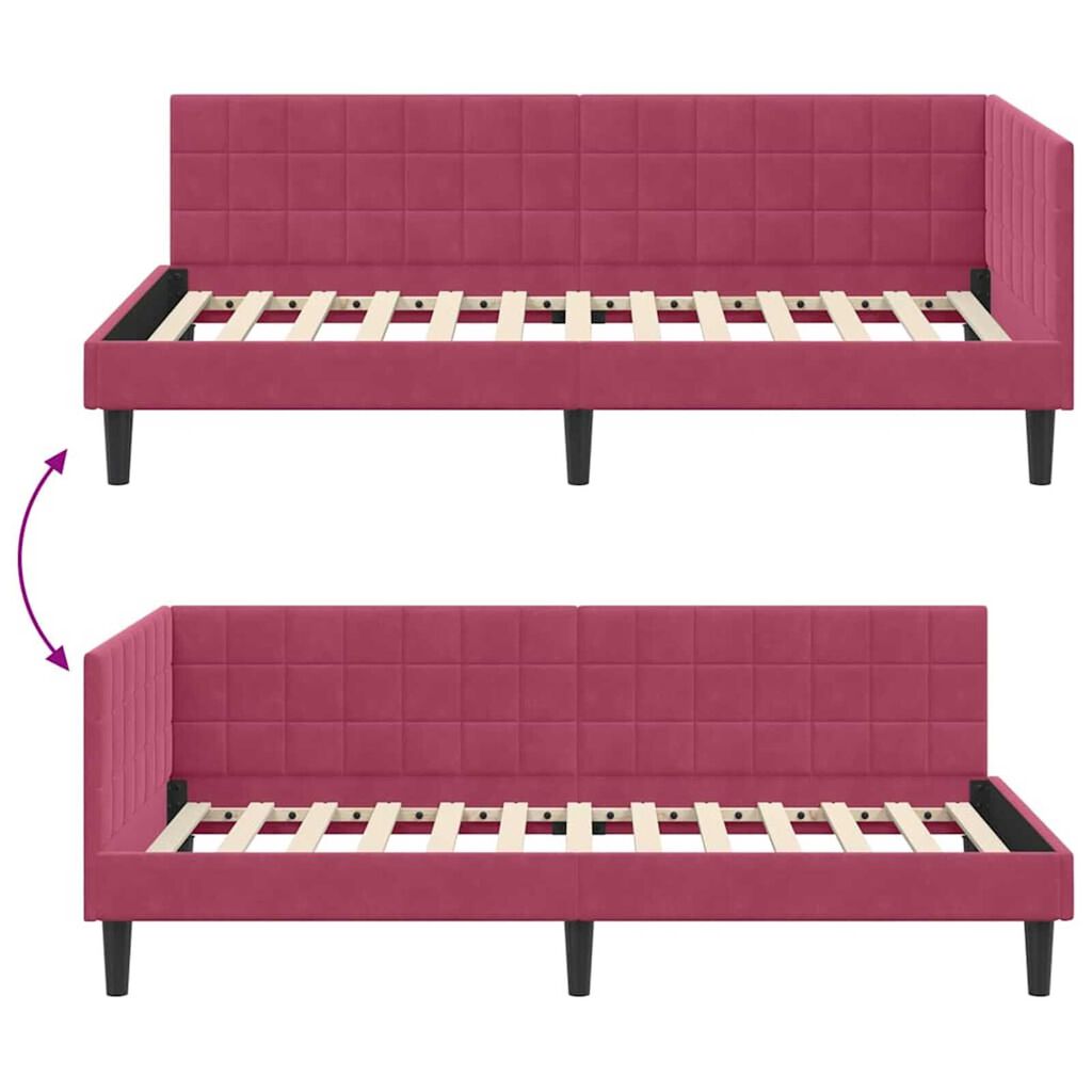 vidaXL Κρεβάτι Γωνίας με κεφαλάρι Μπορντό 90 x 190 cm Βελούδο