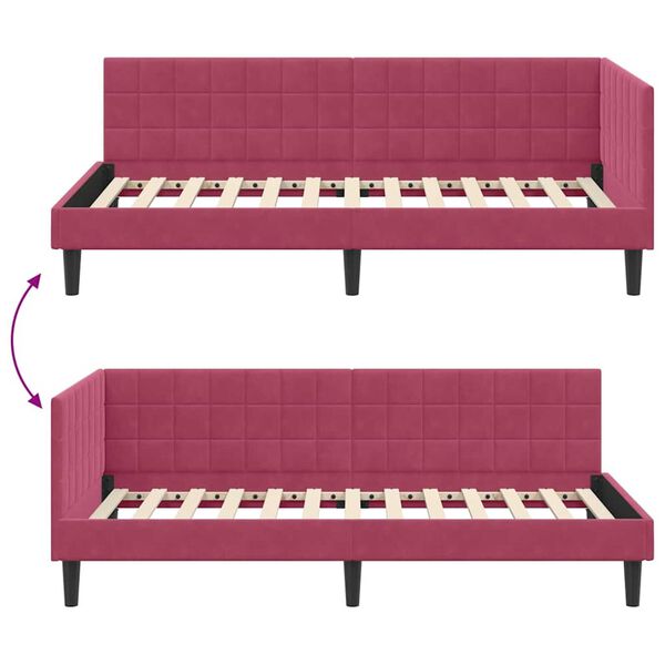 vidaXL Κρεβάτι Γωνίας με κεφαλάρι Μπορντό 90 x 190 cm Βελούδο