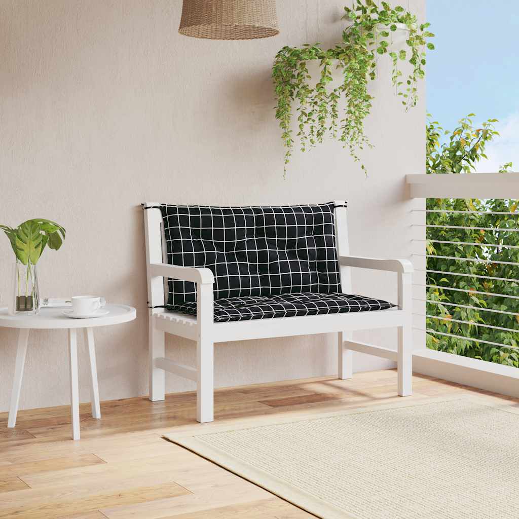 vidaXL Μαξιλάρια Πάγκου Κήπου 2 τεμ. Μαύρο Καρό 100x50x7 εκ. Ύφασμα