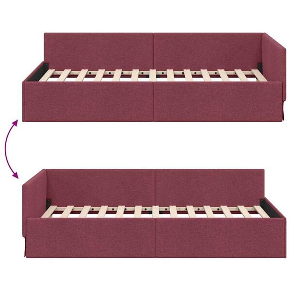 vidaXL Κρεβάτι Γωνίας Μπορντό 100 x 200 cm Ύφασμα και Έργο ξύλου